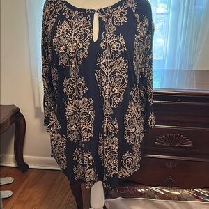 Lucky Brand Black and Cream Tunic Top